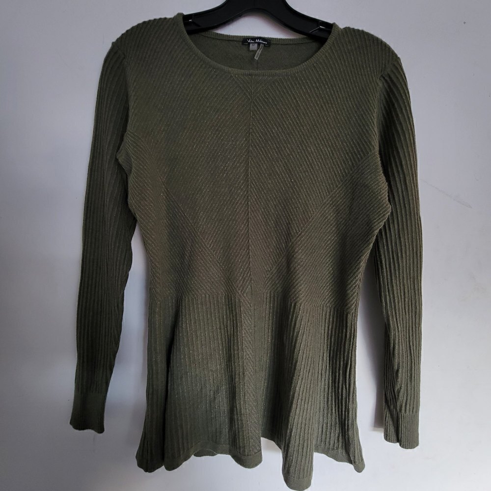 Vila Milano Army Green Wool Ribbed Long Sleeve Peplum Knit Top Size Medium